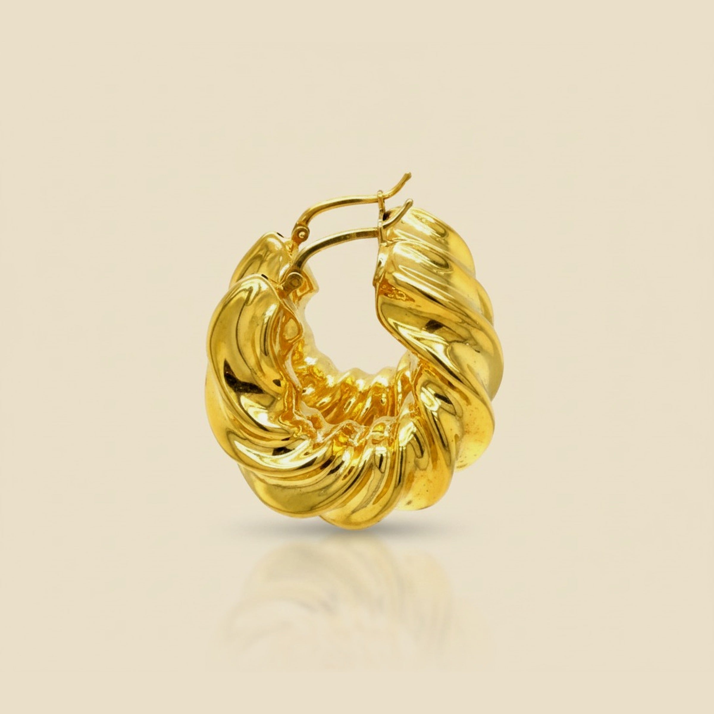 Yellow Gold Hollow Twist Hoop Earrings