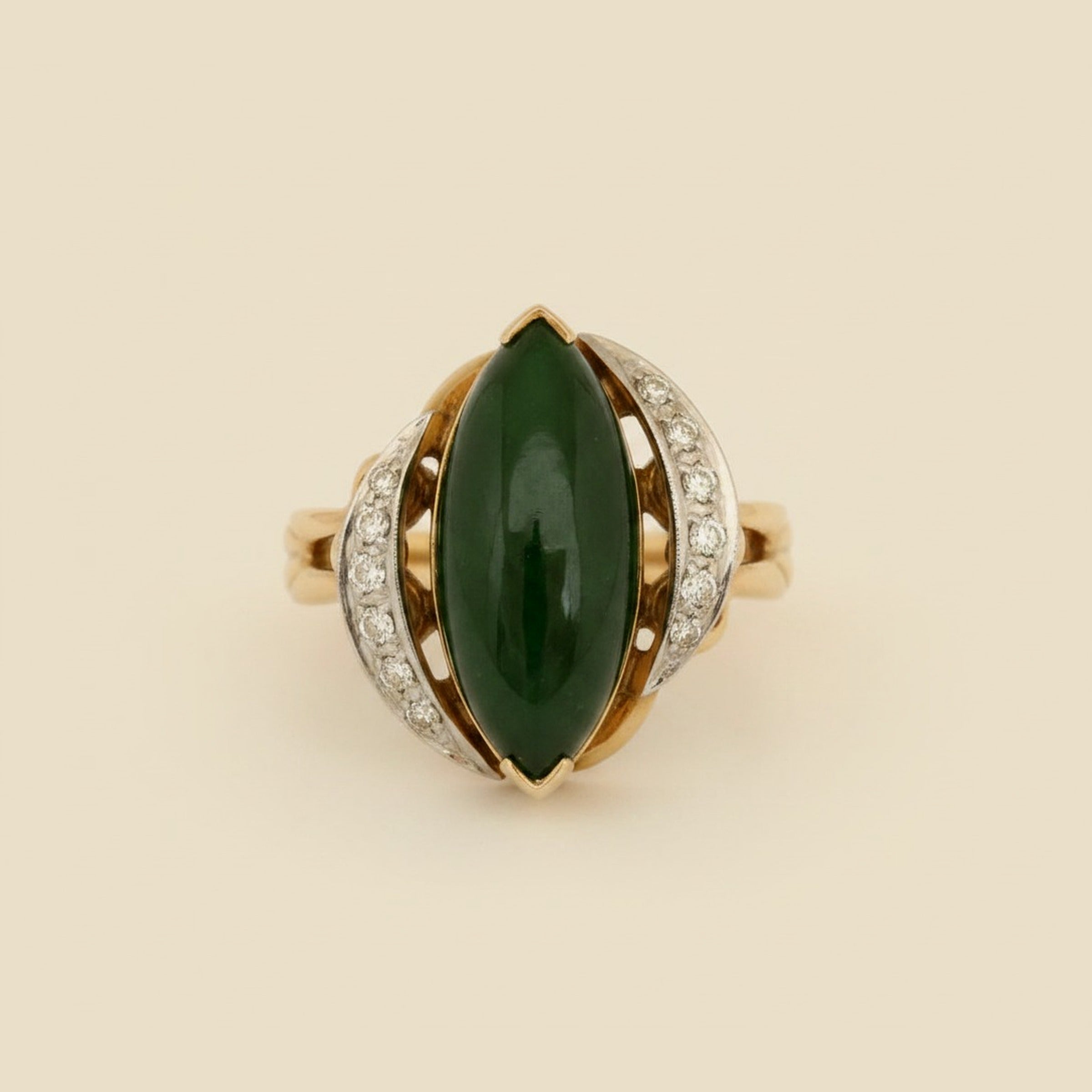 Yellow Gold Jade & Diamond Cocktail Ring – Empire Diamond – view 2