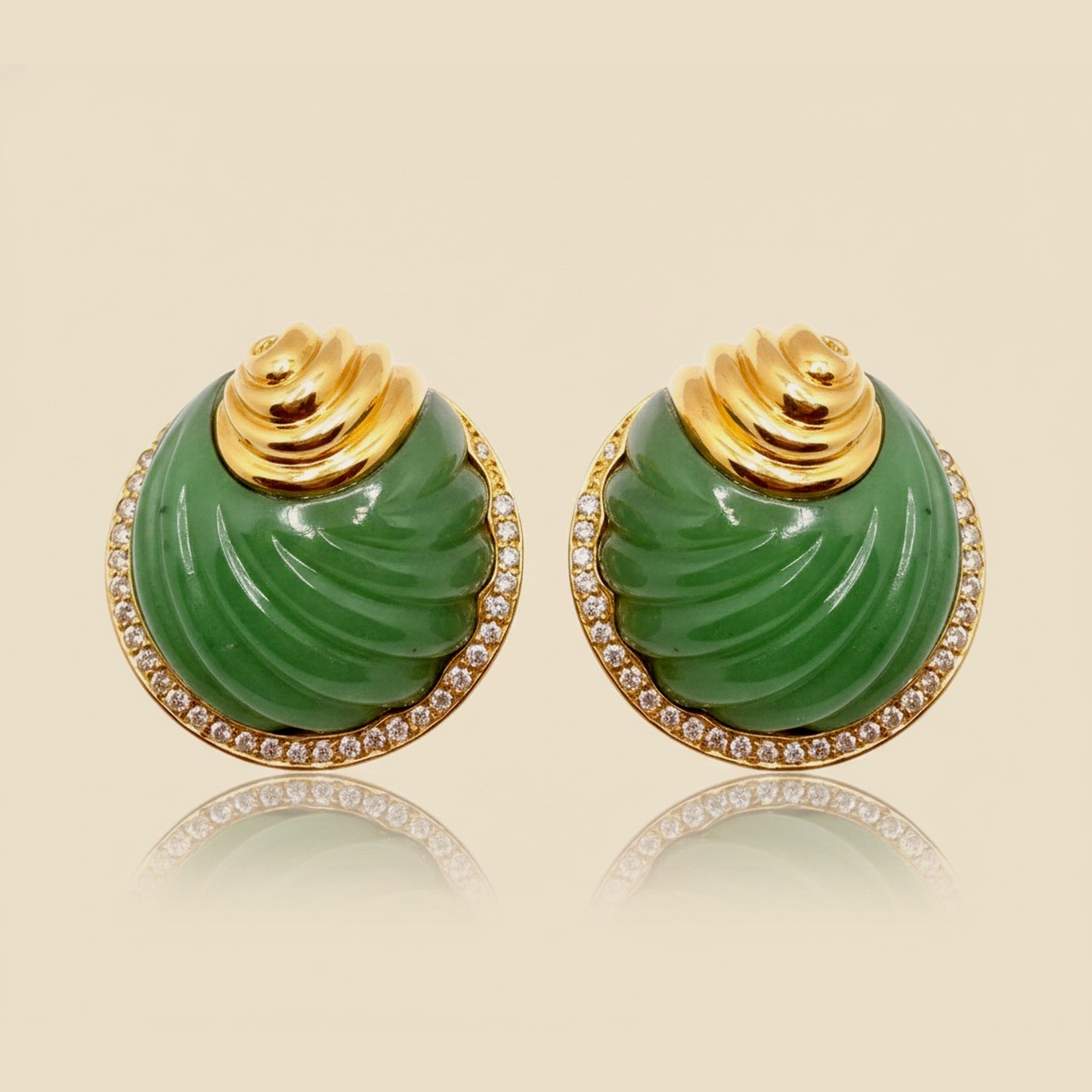 Yellow Gold Jade & Diamond Ear Clips – Empire Diamond