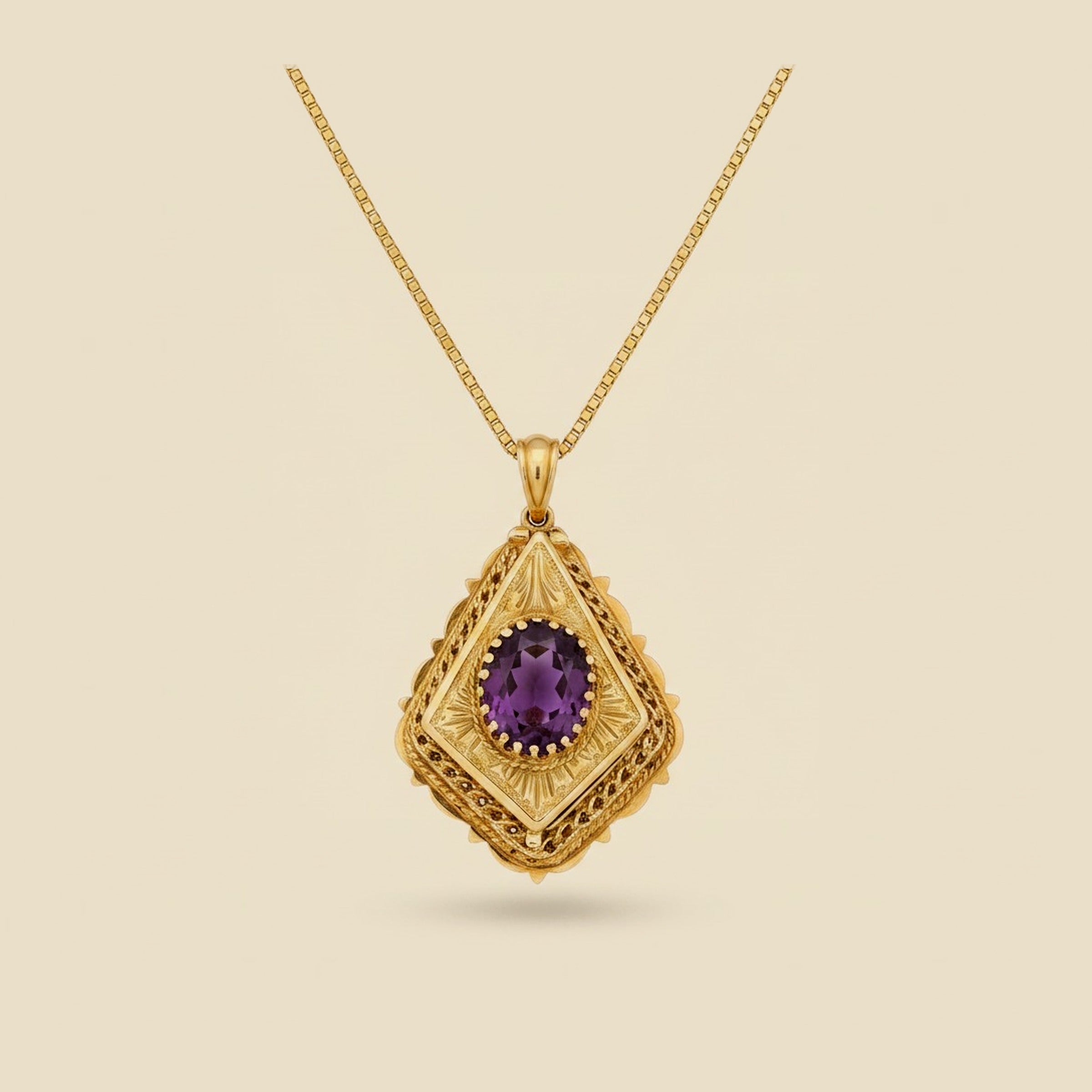 Yellow Gold Locket with Large Amethyst – Empire Diamond