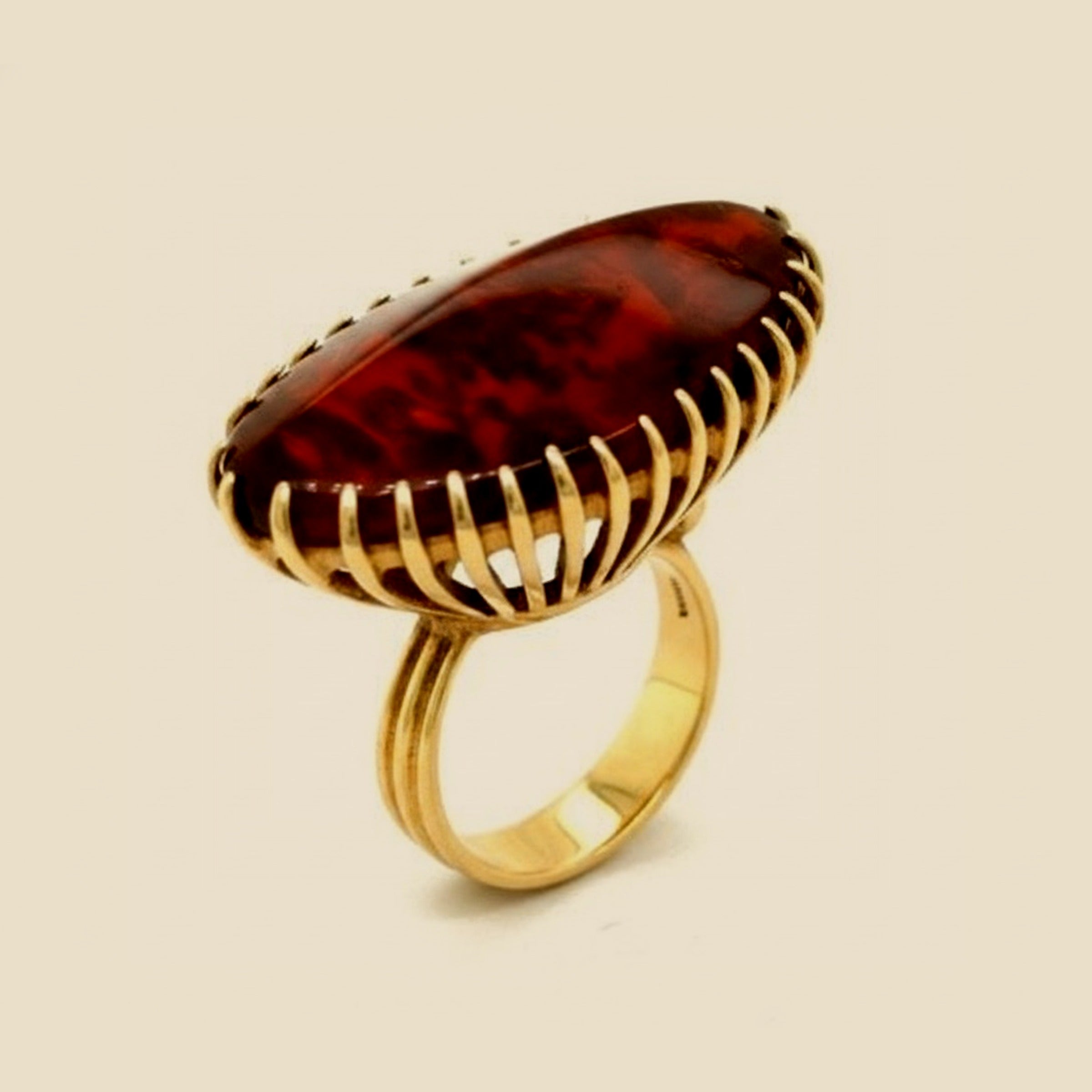 Yellow Gold Natural Amber Cocktail Ring