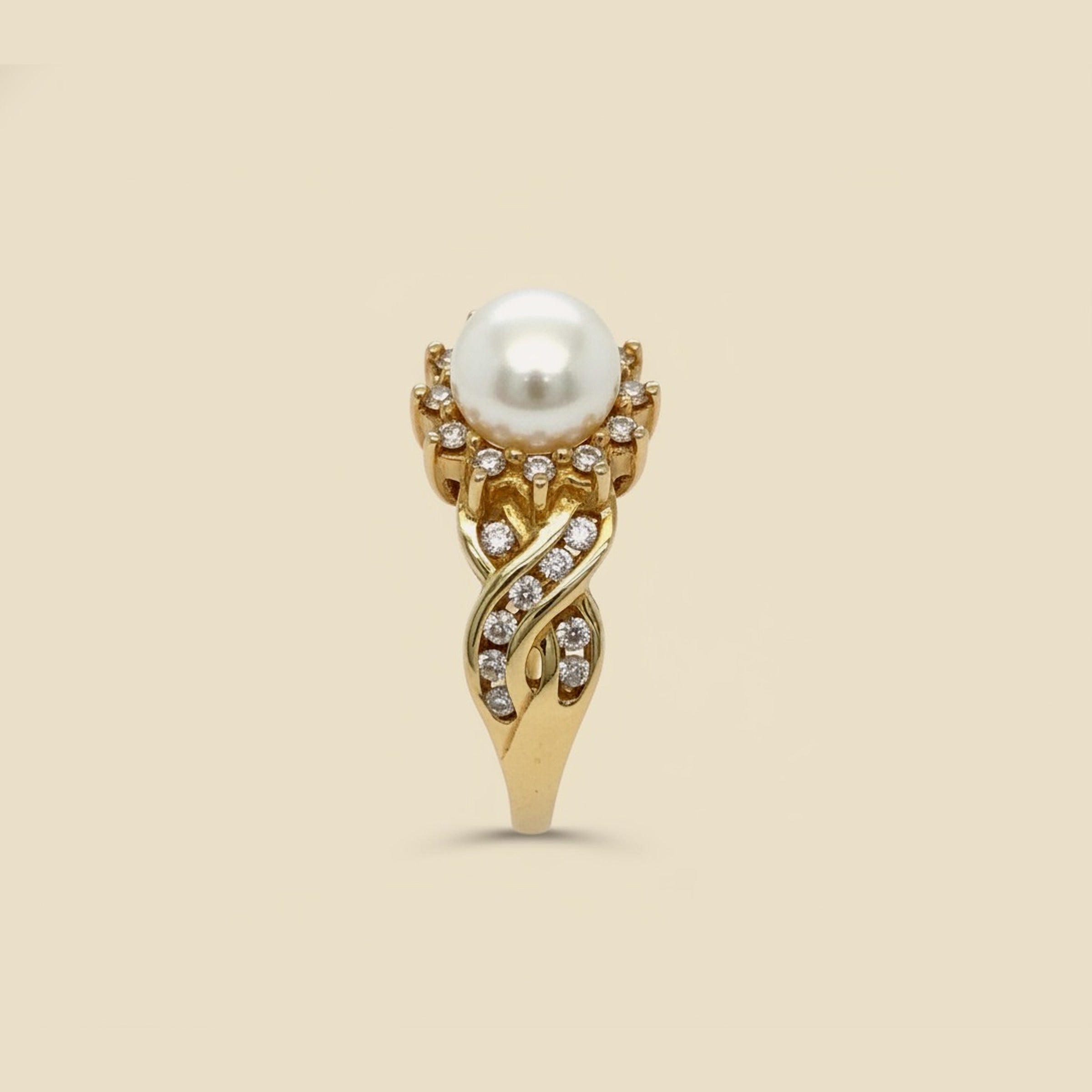 Yellow Gold Pearl & Diamond Cocktail Ring