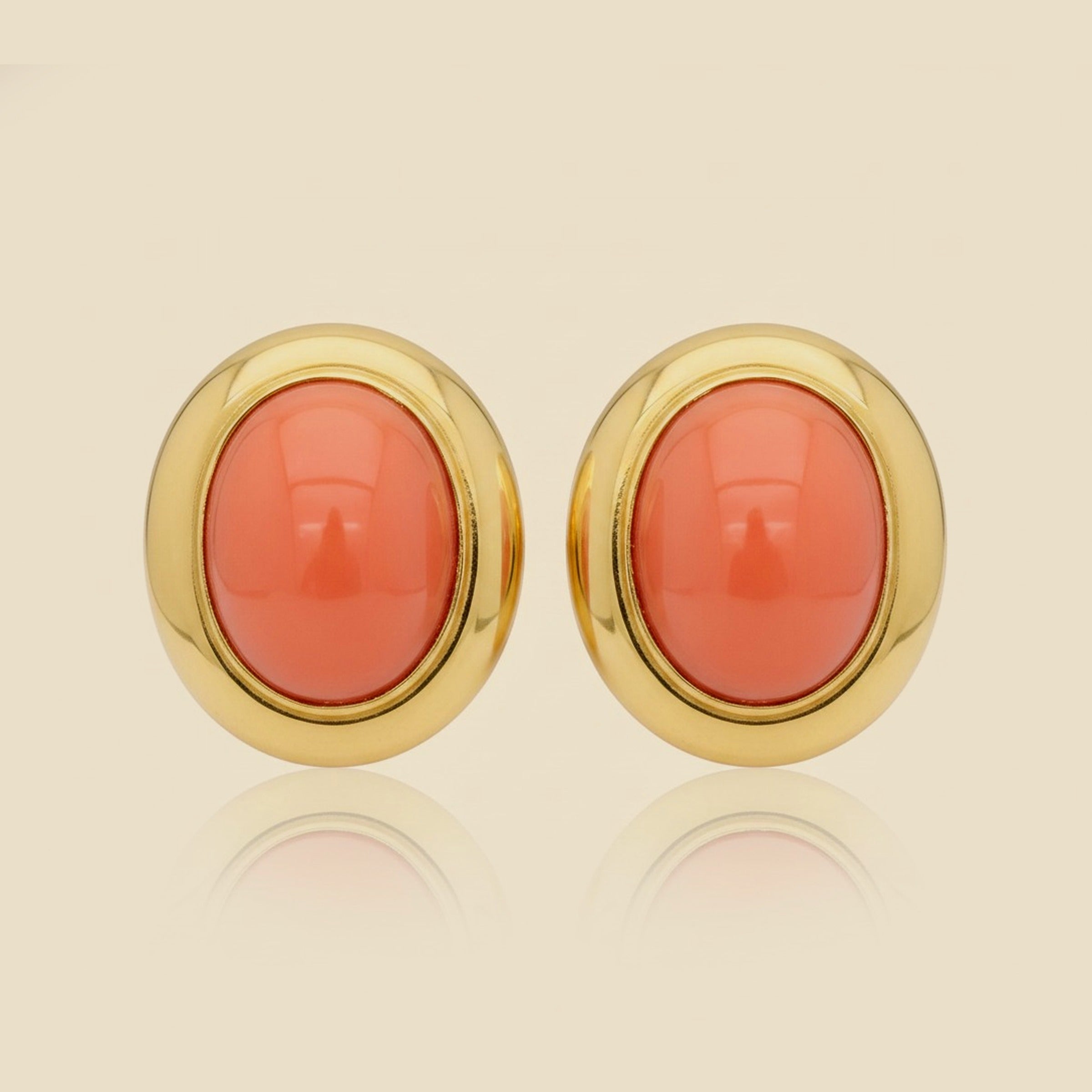 Yellow Gold Pink Coral Earrings