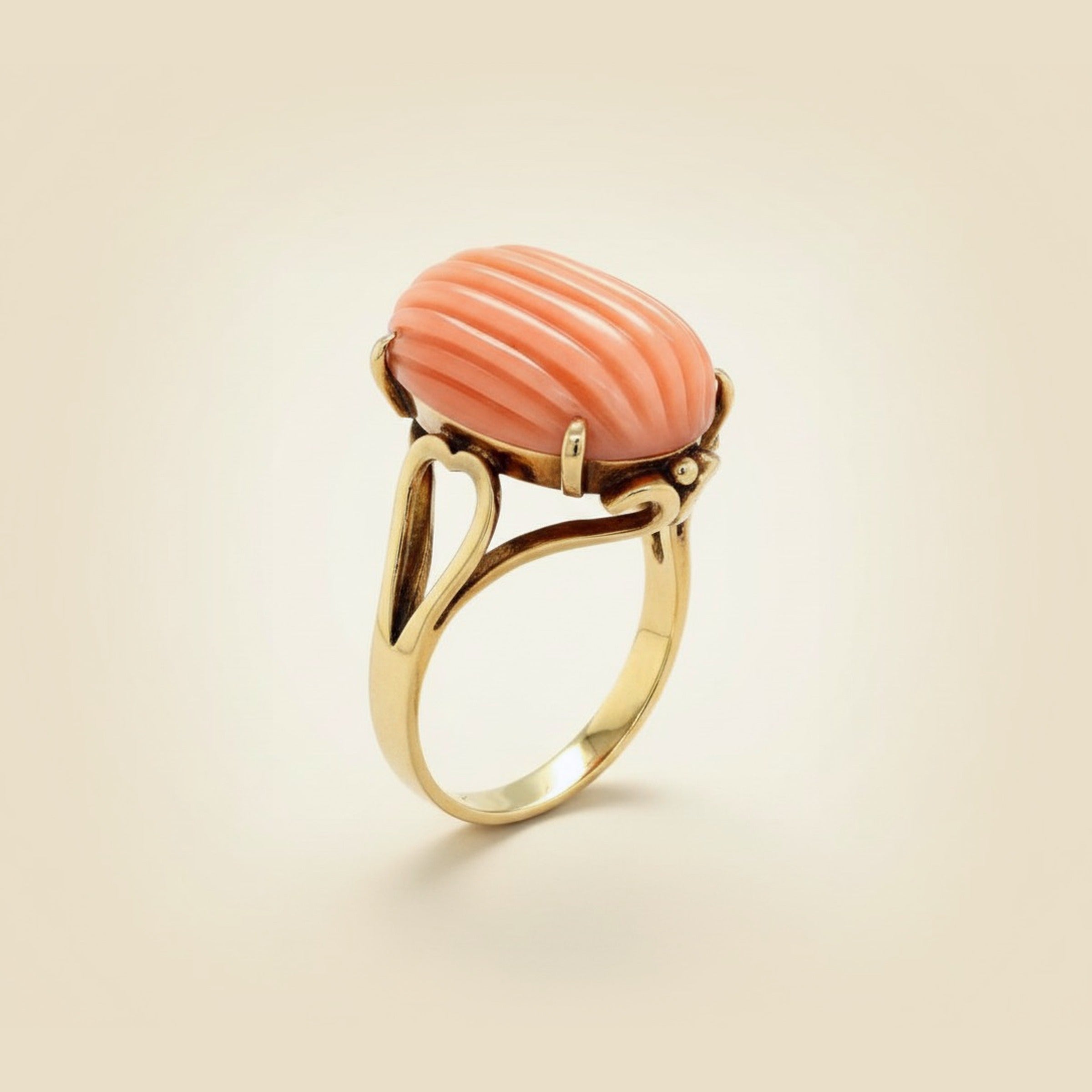 Yellow Gold Pink Coral Ring