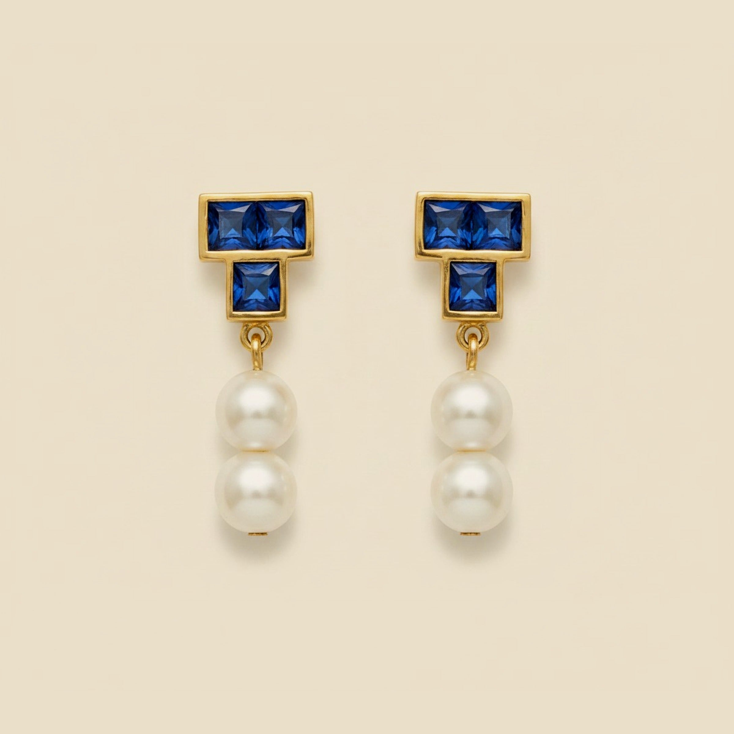 Yellow Gold Sapphire & Pearl Drop Earrings