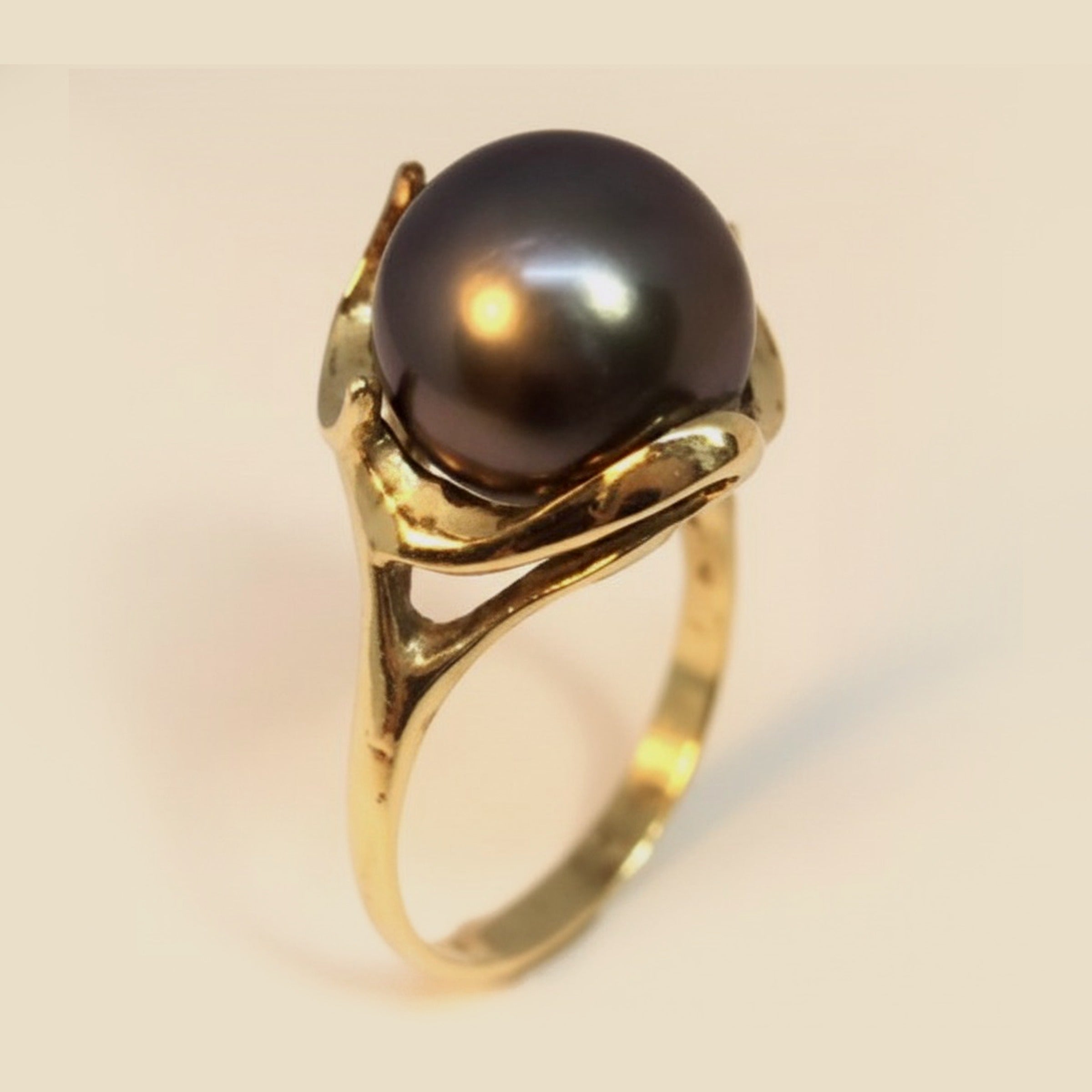 Yellow Gold Tahitian Black Pearl Cocktail Ring – Empire Diamond