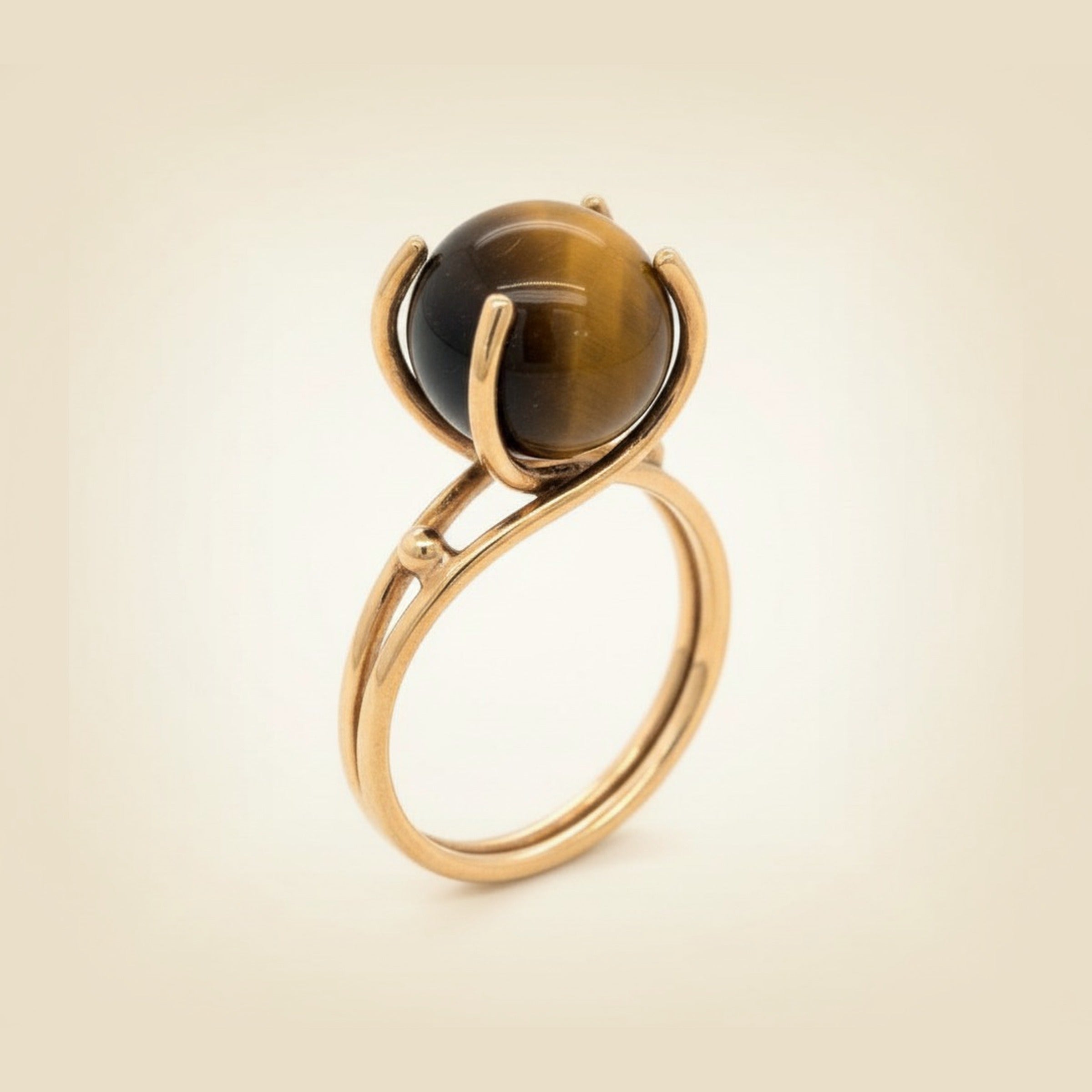 Yellow Gold Tiger Eye Ball Bead Ring