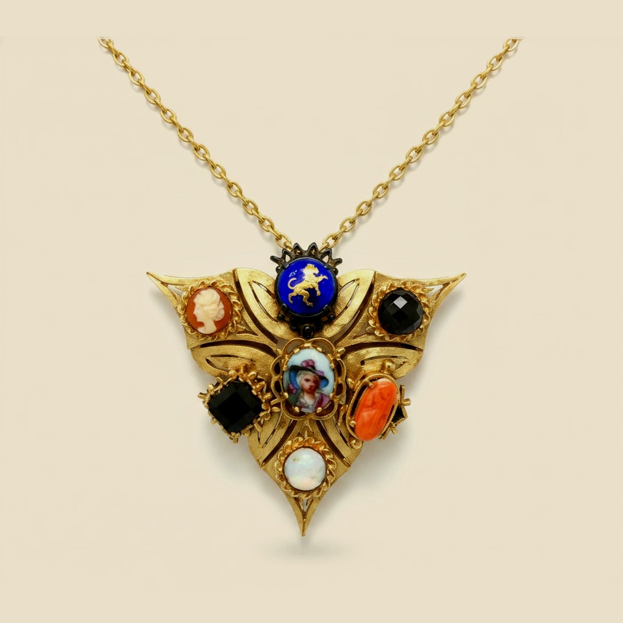 Yellow Gold Victorian Style Pendant with Miniature Cameos