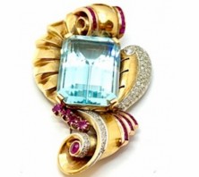 1960s Coral Lapis Emerald Diamond Gold Brooch Pin – Oak Gem